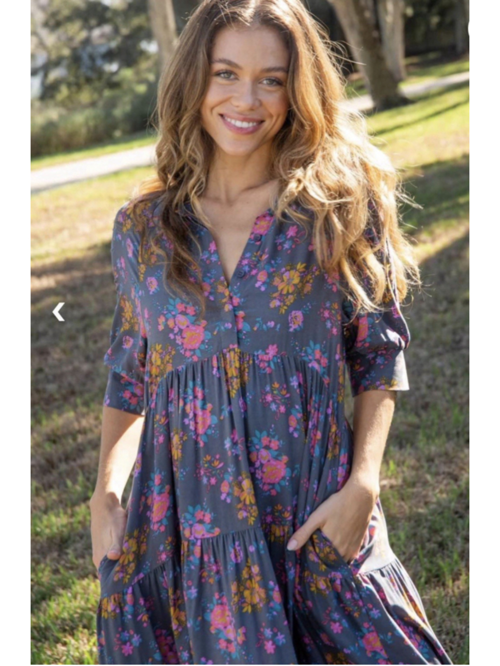 Natural Life Rebecca Floral Boho Midi Dress Sz L Peasant Cottagecore - Picture 13 of 15